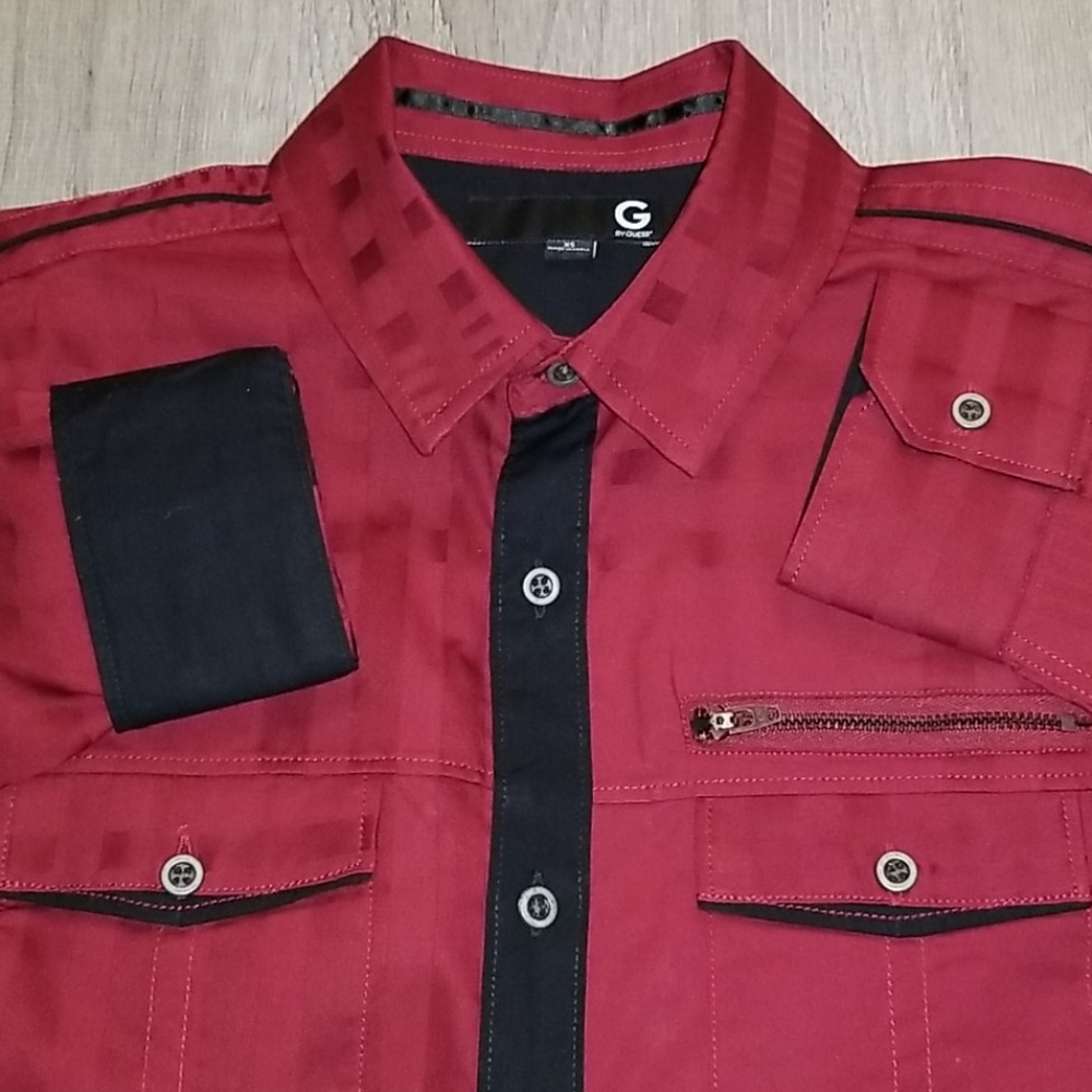 G by Guess Red and Black Dress Shirt